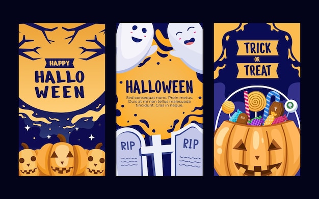 Halloween Instagram Story Design Template With Cute Cartoon illustration