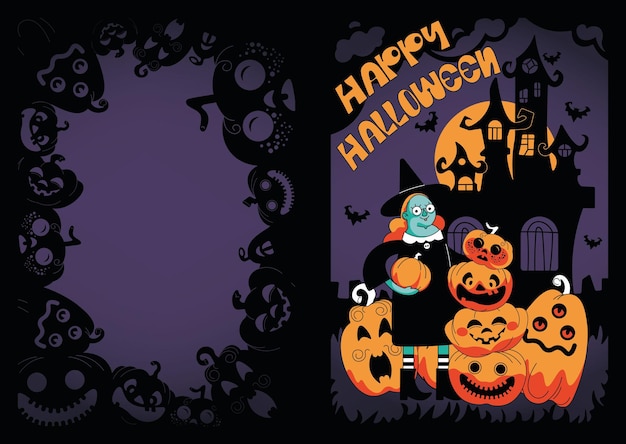 Halloween invitation or greeting Cards. Cute and funny hand drawn vector illustration.