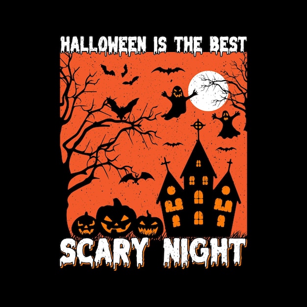 Halloween Is The Best Scary Night T-shirt Design, вампир, зомби, страшный, силуэт, тыква