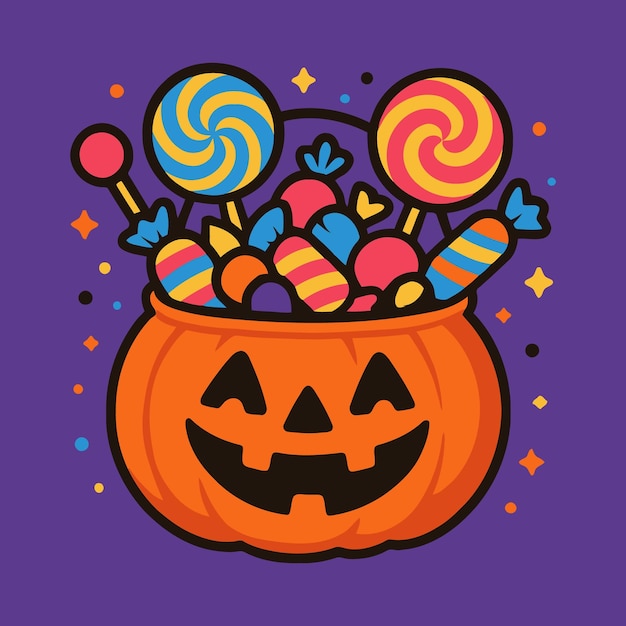 Halloween Jack O Lantern Filled with Colorful Candies
