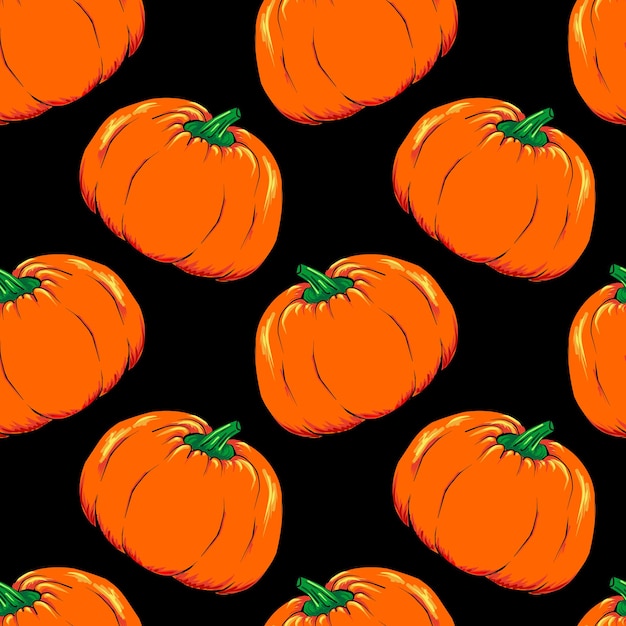 Halloween jackolantern oranje pompoen plantaardige naadloze patroon vector