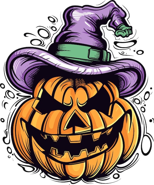 halloween jackolantern wearing a witch hat