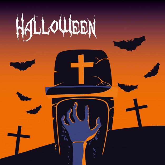 Halloween-kaart met de scène van de nachtbegraafplaats