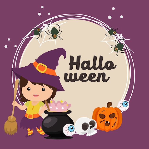 Halloween-kaart met heksenjonge geitjes