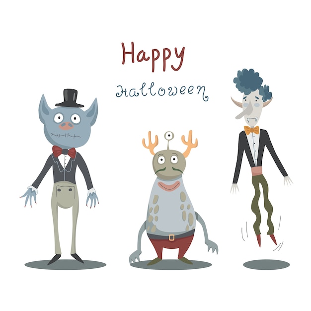 Vector halloween-kaart met monsters en vampieren