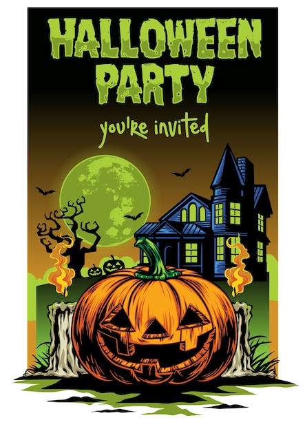 Halloween-kaart ontwerp pompoen en spookhuis
