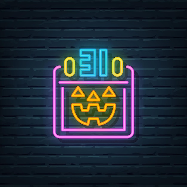 Halloween Kalender Neon Teken Vector Elementen