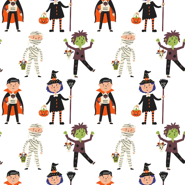 Halloween karakters mummie vampier heks zombie patroon