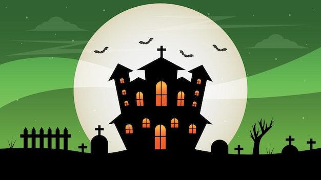 Halloween-kasteel met groen vectorillustratieontwerp als achtergrond