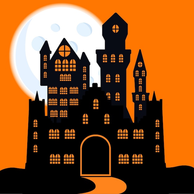 Halloween kasteel. Spookhuis. Griezelig gebouw tegen de achtergrond van de stralende maan.