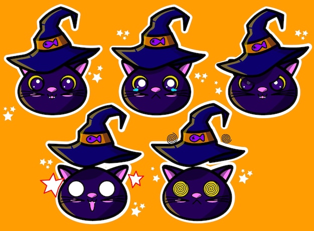 Halloween kattengezichten en reacties in vector