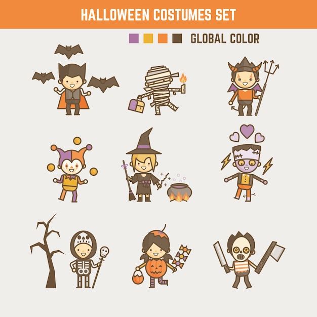 Set di caratteri costume di halloween per bambini