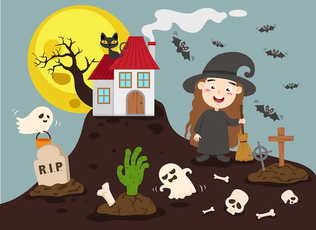 Illustrazione vettoriale di festa in costume per bambini di halloween