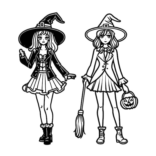 Halloween kids vector line art collection