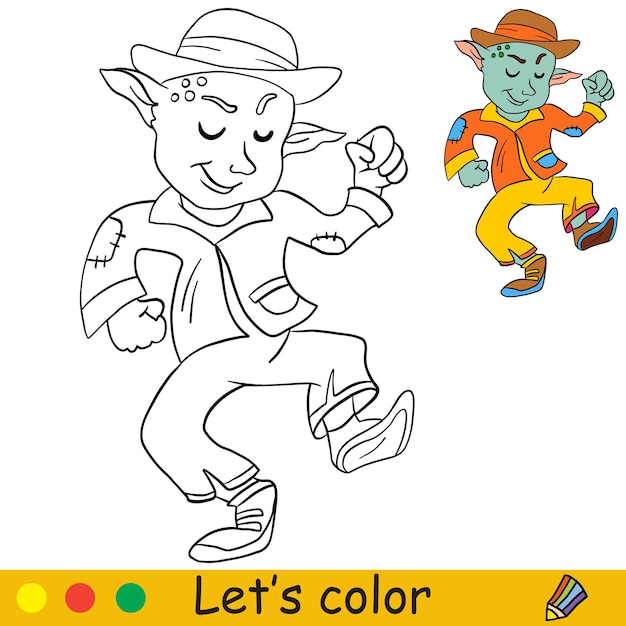 Halloween kinderen kleuren met sjabloon dansen monster man