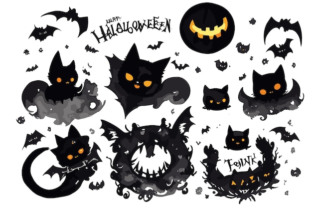 Halloween kitty cats and funny pumpkins illustrationraster copy for your vast quality