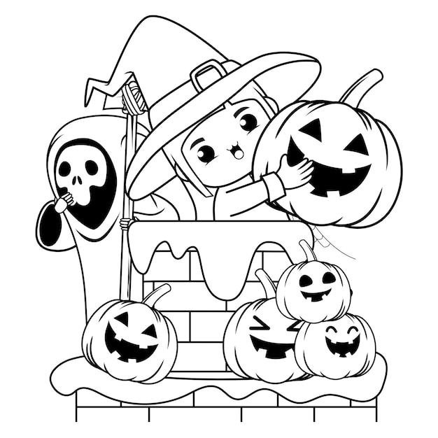 Halloween kleurboek met schattig meisje voor kinderen