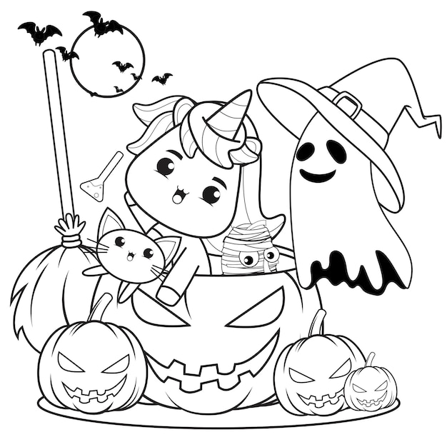 Halloween kleurboek schattig klein meisje heks 14