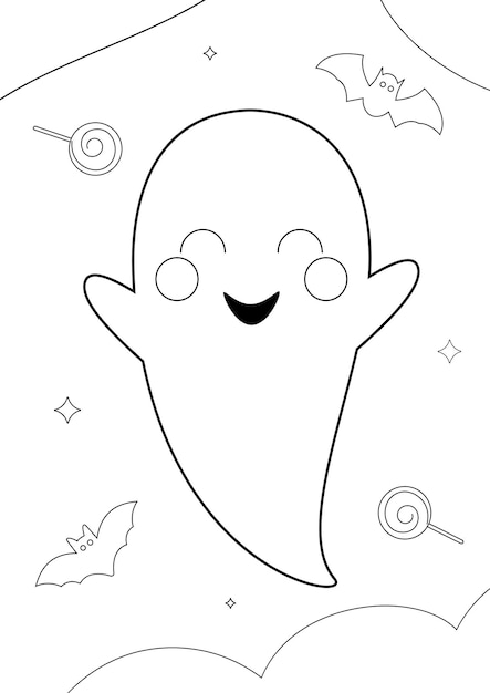 Halloween kleurplaten voor kinderen en volwassenen Met de hand getekende illustratie van een schattige geest