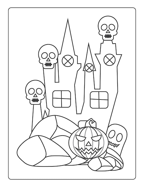 Halloween Kleurplaten voor kinderen met Hand getrokken zwarte kleur pompoen schets illustratie