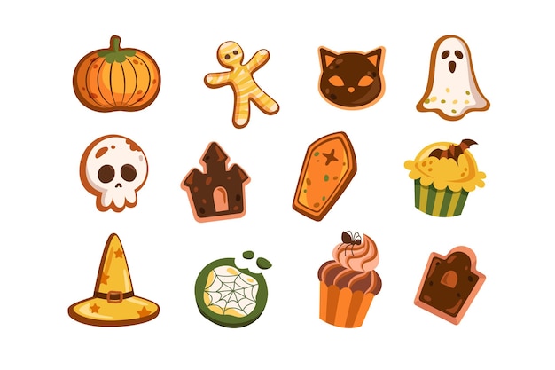 Halloween-koekjes vectorillustratiepakket