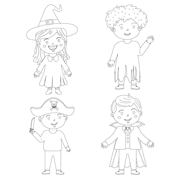 Halloween kostuum kinderen kleurpagina