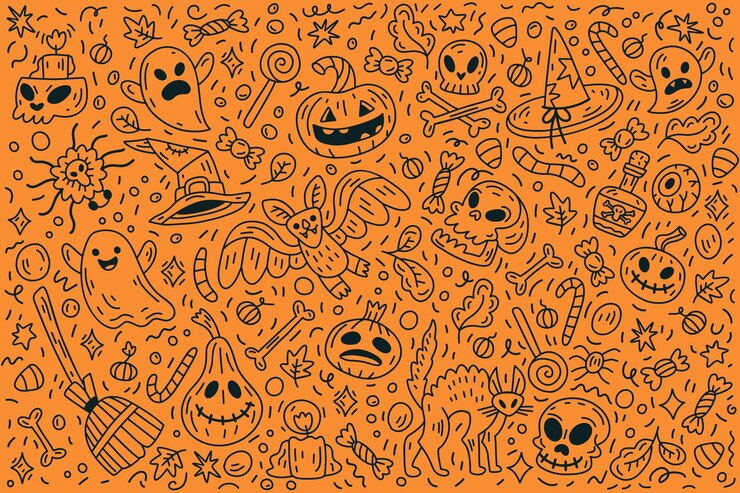 Vector halloween-krabbelachtergrond met diverse vierings decoratieve elementen
