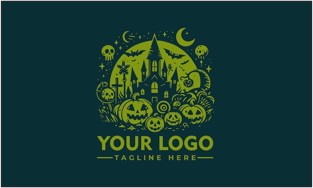 halloween labels Vector logo Design Halloween pompoen Unieke handtekening Logo