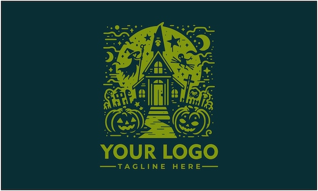 Хэллоуинские этикетки Векторный логотип Дизайн Хеллоуинская тыква Уникальный ручной рисунок Логотип