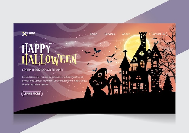 Halloween landing page design pumpkins template