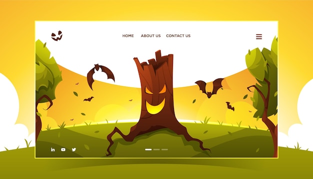 Halloween landing page template with tree ghost