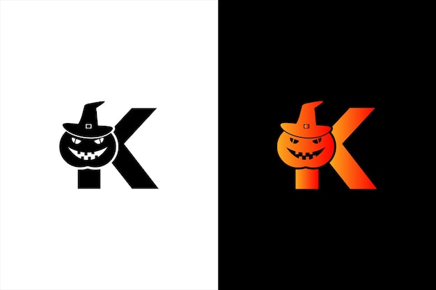 Design del logo della lettera k di halloween design del logo o del modello di icone della lettera k di halloween zucca di halloween