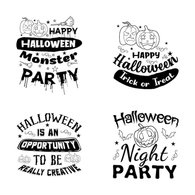 Vettore set tipografia lettering halloween design tipografico happy halloween