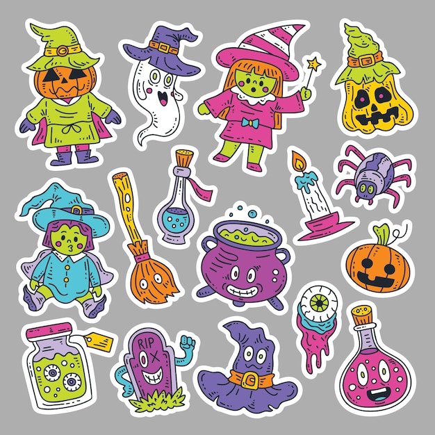 Vector halloween leuke element sticker collectie