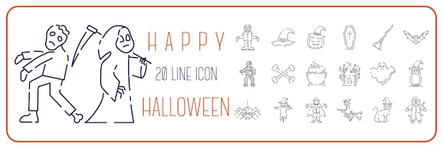 Halloween line vector Icons set Happy halloween holiday and decoration Trick or treat