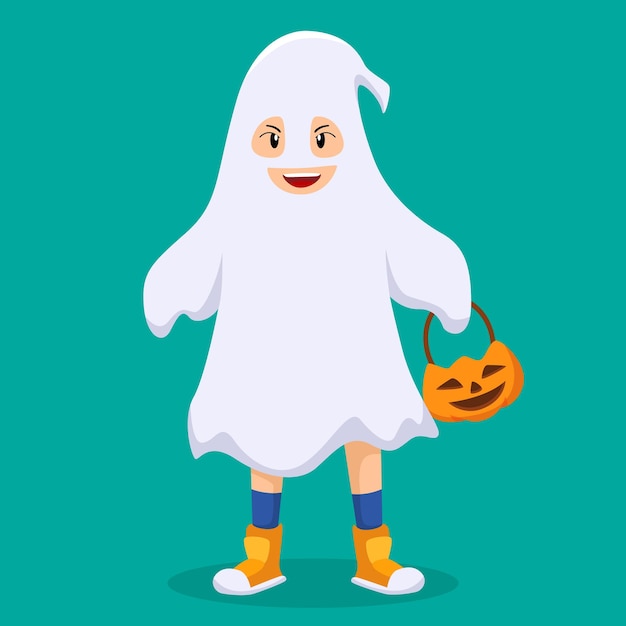 ハロウィーン ゴースト コスチューム デザイン フラット図の少年