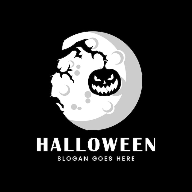 Halloween logo icon design inspiration with moon tree and pumpkin vector illustration