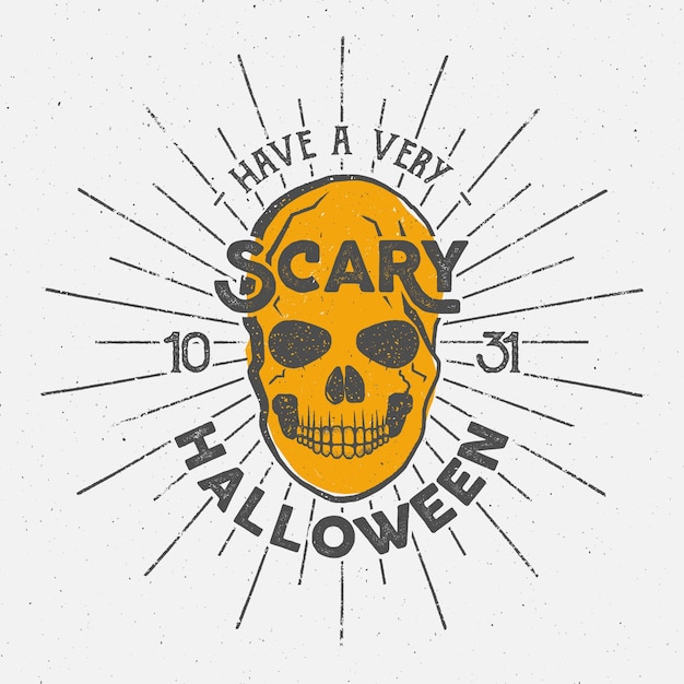 Halloween logo template with skull, sun bursts and typography elements.