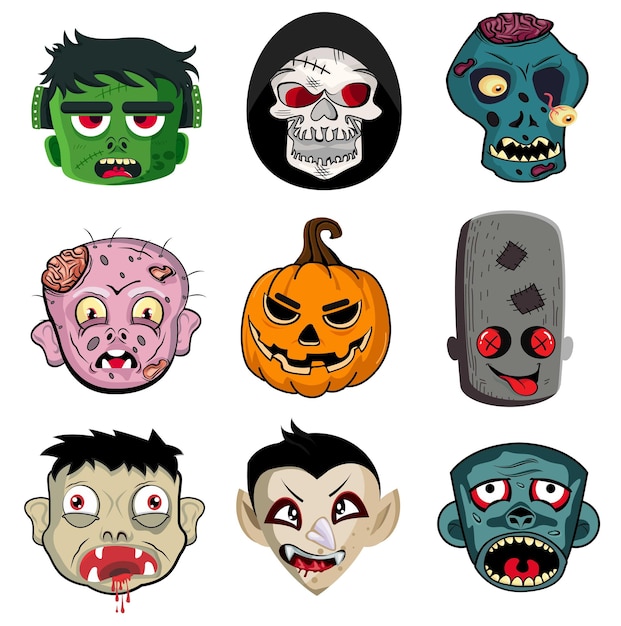 Halloween masks templates collection horror funny emotional faces