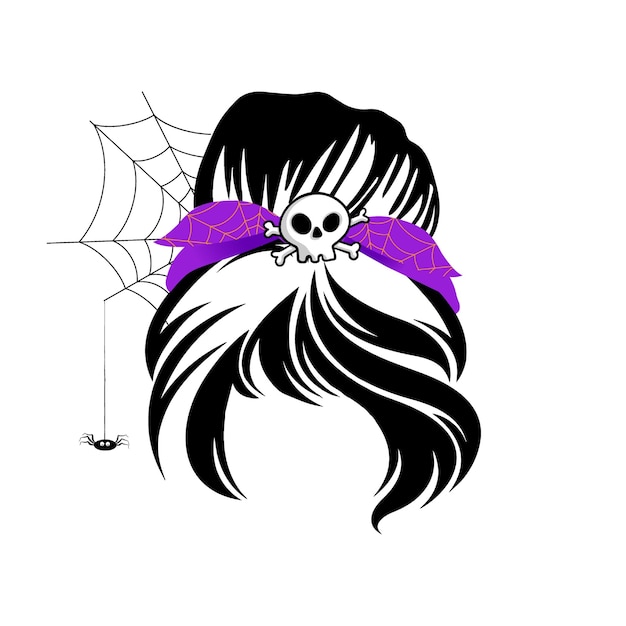 Vector halloween messy bun pumpkin bandana girl