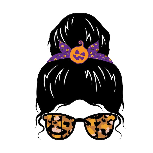 Halloween messy bun with sunglasses and pumpkin