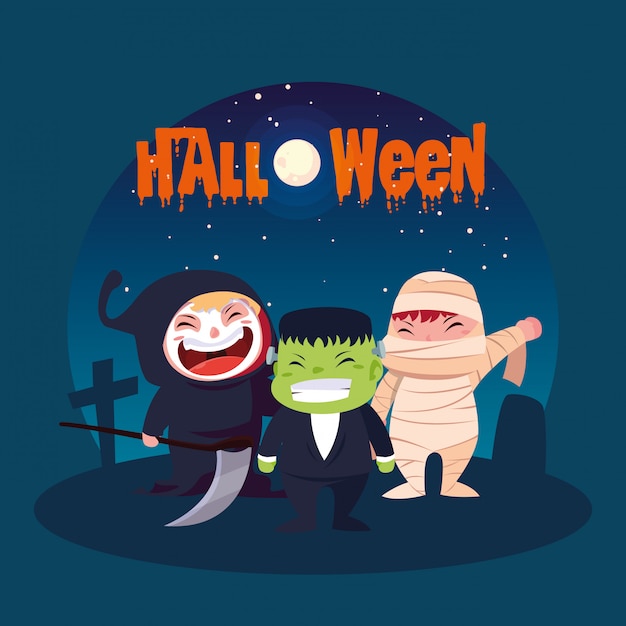 Halloween met vermomde kinderen