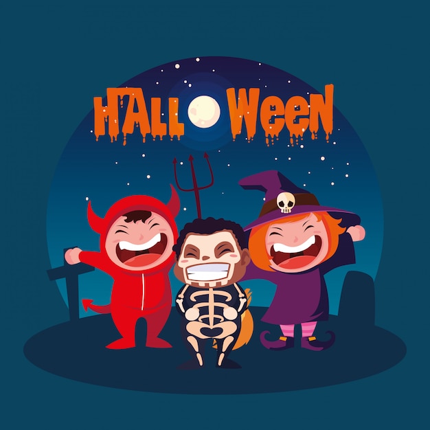 Halloween met vermomde kinderen