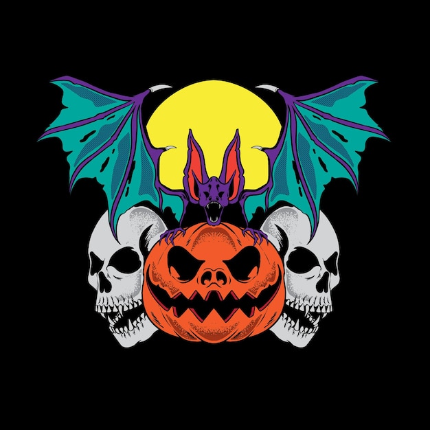Halloween met vleermuis en schedel maan binnen