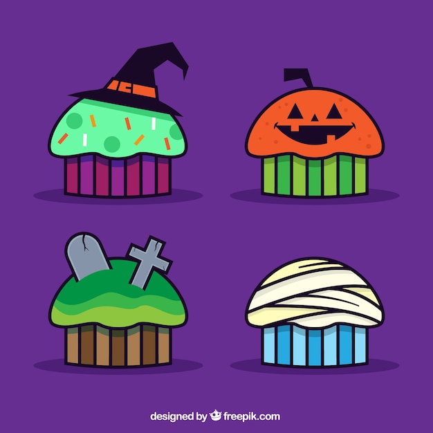 Vector halloween monster cupcakes