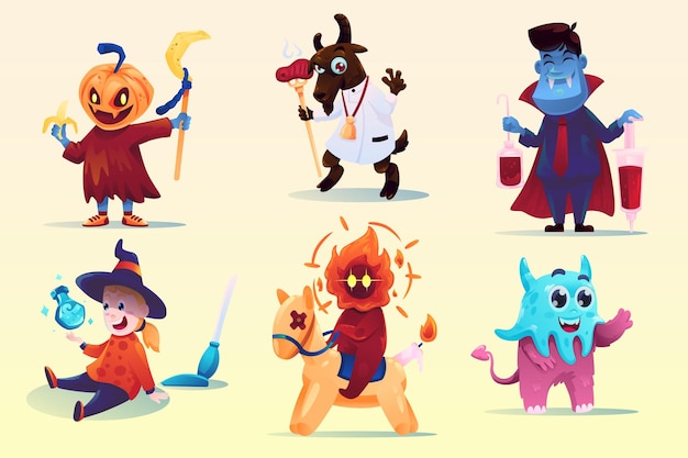 Vector halloween monster cute cartoon illustration set