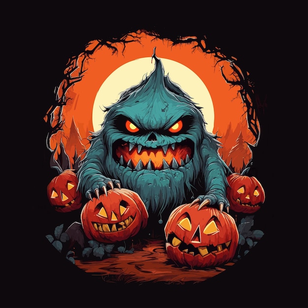 Vector halloween monster and pumpkin friends