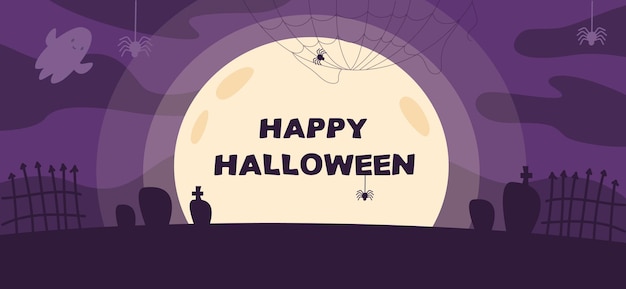 Vector halloween in the moonlight. horizontal banner.