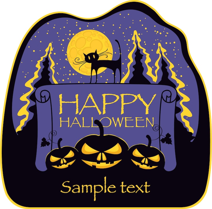 Vector halloween moonlit night with pumpkins in the forest