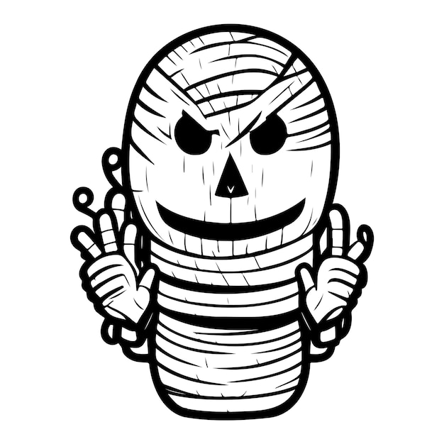 Vector halloween mummy angstaanjagende illustratie schets handtekening